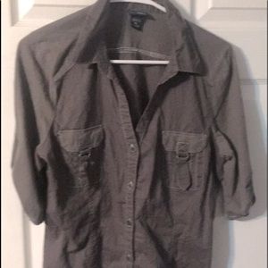 3/4 sleeve length grayish collard Womens shirt